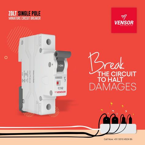 Voltage fluctuations due to power surges can be hazardous and dangerous. Now add an extra unit of safety to your home by installing Zolt single pole miniature circuit breaker by Vensor to safeguard your home from overload. Break the circuit to halt damages. For more information, call us at +91-9310492486. #Vensor #VensorElectricals #MCBs #Zolt #ZoltMCB #VensorZoltMCB #VensorMCB #accesories #madeinindia #electricalsafety #Technology #Electronic #safety #Volcalforlocal #electricalneed Electrical Safety, Circuit Breaker, Vintage Interior, Small Room Bedroom, Cozy Interior, Party Flyer, Eclectic Decor, Ad Design, Minimalist Decor