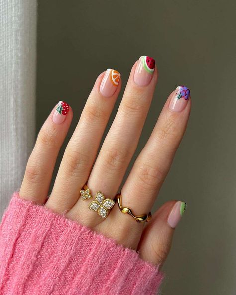 25 Fruit Nail Designs for Playful Manicure Natural Nails Spring, Nail Inspo Natural Nails, Fruit Nail Designs, Fruit Nails, Fruit Nail Art, Watermelon Nails, Square Nail Designs, Round Nails, Floral Nails