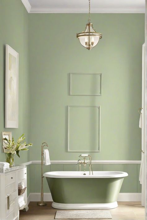 nurturing green wall paint, bathroom wall paint, wall paint for bathrooms, best bathroom wall paint Green Bathroom Walls, Bathroom 2024, Green Painted Walls, Sage Green Kitchen, Green Kitchen Cabinets, Bathroom Walls, Best Paint Colors, Green Cabinets, Green Bathroom