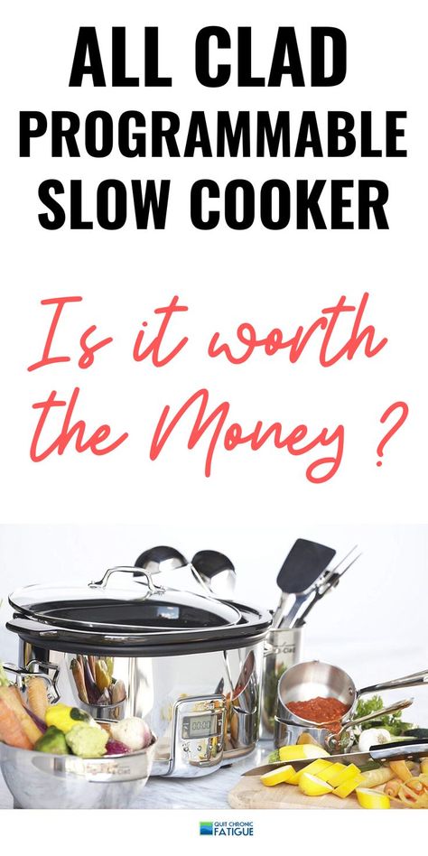 Is the All Clad Programmable Slow Cooker with a healthy ceramic liner worth the money? Check out my slow cooker review if you are looking to detox your non stick cookware and move to a healthier option. #slow cooker #appliances #cookware #slowcookerhealthy #slowcookercaramic #smallkitchenappliances All Clad Slow Cooker, Small Slow Cooker, Non Stick Cookware, Rustic Farmhouse Kitchen Cabinets, Bone Broth Recipe, Kitchen Design With Island, Yummy Casseroles, Keep Food Warm, Best Slow Cooker