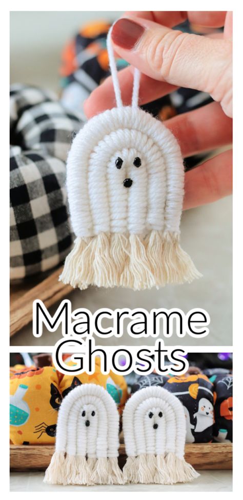 These easy macrame ghosts are made out of cording and yarn. Super easy for kids or adults to make and so fun for Halloween! Macrame Ghost, Ghost Craft, Elegant Halloween Decor, Ghost Crafts, Easy Macrame, Ghost Diy, Rainbow Macrame, Elegant Halloween, Felt Halloween