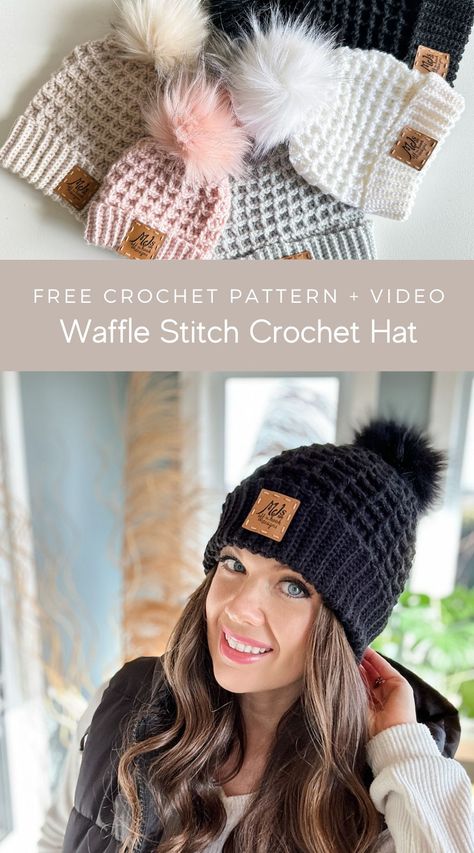 Waffle Stitch Crochet Hat Pattern. Sizing from Newborn-Adult. Free Crochet Pattern and Video Tutorial for Blog Subscribers. Crochet Snuggler, Crochet Beanie Pattern Free, Crochet Waffle Stitch, Easy Crochet Hat, Crochet Hat Free, Waffle Stitch, Crochet Beanie Pattern, Crochet Hats Free Pattern, Crochet Cap