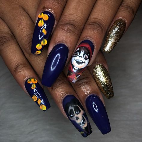 Pamper Nail Gallery® on Instagram: “💅💖Book your next nail service @pampernailgallery💖💅 - - 💀”Coco!”💀 @disney @pixarcoco by Pamper Artist Shanice (@animininails) and Session…” Coco Nails Disney, Coco Nail Art, Coco Nails, Coco Disney, Nail Services, Disney Nails, Glam Nails, Art Contest, Hair Clothes