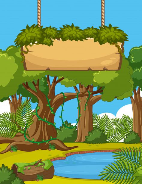 Jungle Cartoon, Jungle Clipart, Forest Cartoon, Seni Mural, مشروعات العلوم, Colorful Borders Design, Seni Pastel, Cartoon Trees, Photo Frame Wallpaper