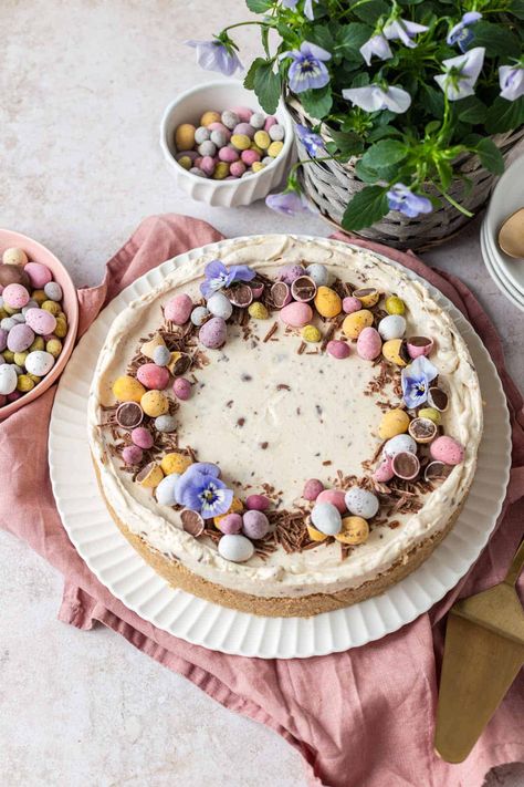 Lemon Easter Cake, Easter Cheesecake Ideas, Easter Cheesecakes, Mini Egg Cheesecake, Easter Cake Designs, Easter Cake Decorating, Easter Cheesecake, No Bake Chocolate Cheesecake, Crunchy Chocolate