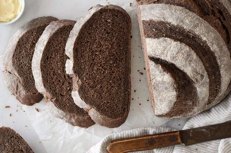 Pumpernickel Boule | King Arthur Flour: A moist, tender, and distinctly pumpernickel-flavored loaf. Russian Black Bread Recipe, Boule Recipe, Pumpernickel Bread, Bread Improver, Chewy Bread, King Arthur Baking, King Food, Brown Bread, King Arthur Flour