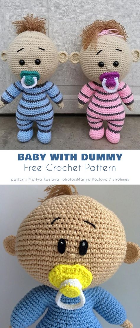 Baby with dummy Crochet Faces Amigurumi, Stuffed Toys Patterns Free Crochet, Crochet Baby Dolls Free Patterns, Crochet Dolls Free Patterns Easy, Free Crochet Patterns To Print, Free Amigurumi Patterns Animals, Free Crochet Amigurumi Patterns, Crochet Baby Doll, Towel Toppers