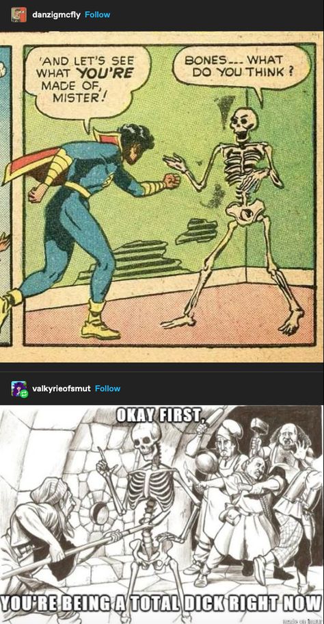 Alzwards Corner Comics, Bone Comic, Skeleton Character, Silly Skeleton, Cartoon Skeleton, Mr Bones, Dnd Funny, Funny Comic Strips, Funny Tumblr Posts