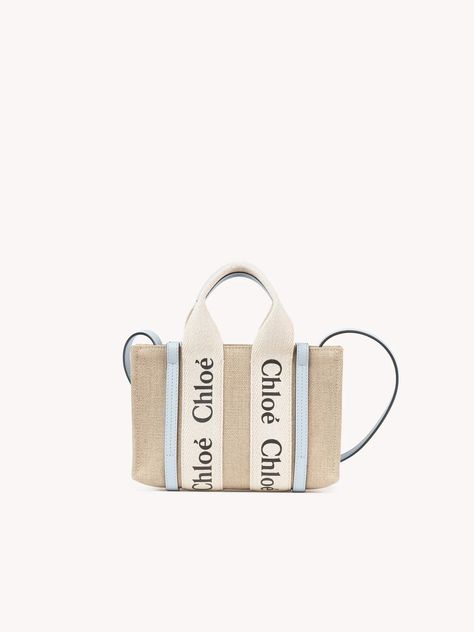 Chloé Mini Woody Tote Bag | Chloé US Chloe Logo, Sustainable Leather, Linen Canvas, Mini Tote Bag, Linen Bag, Mini Tote, White Bag, Pink Bag, Tote Handbags