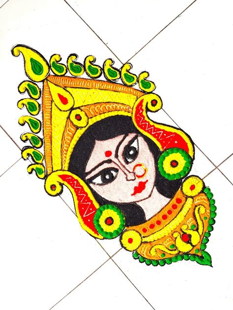 Carpet Rangoli Design, Kali Chaudas Rangoli Designs Latest Bridal, Kali Mata Rangoli Easy, Kali Chaudas Rangoli Designs Latest, Face Rangoli Designs, Rangoli Designs For Kali Chaudas, Navaratri Rangoli Designs, Rangoli Designs For Navratri, Face Rangoli