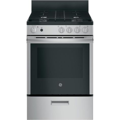 24 in. 2.9 cu. ft. Gas Range with Steam-Cleaning Oven in Stainless Steel (Silver) Removable Backsplash, Cleaning Oven Racks, Glass Cooktop, Single Oven, Best Appliances, Ge Appliances, Range Cooker, Gas Oven, Oven Cleaning