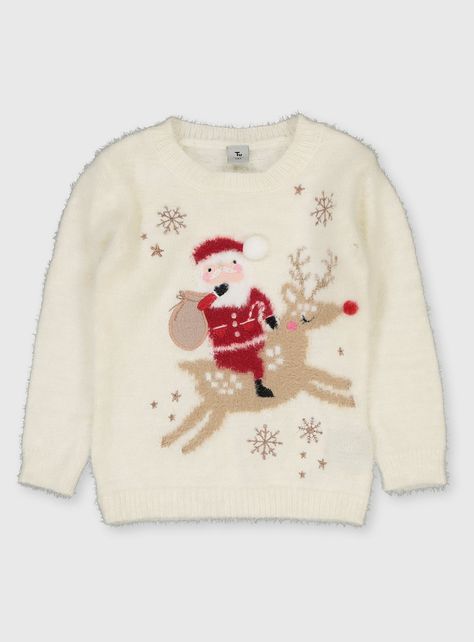 The ultimate festive staple, 'tis the season to invest in a cute and funky novelty Christmas jumper with Tu. Your little one will love our adorable Santa and reindeer design with interactive musical and light-up features. It has a classic crew neck, long sleeves, lights up and plays their favourite Christmas jingles - all at the touch of a button.   Please note: this item is powered by a non-replaceable battery concealed within the product. The battery has a limited lifespan but this with not af Fw 2022, Reindeer Lights, Newborn Baby Girls, Christmas Jingles, Tu Clothing, Christmas Jumper, Santa And Reindeer