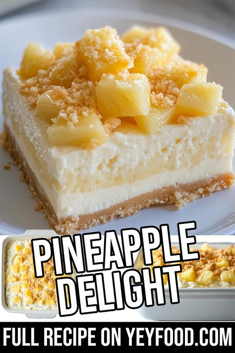 Pineapple Delight - Yeyfood.com: Recipes, cooking tips, and kitchen hacks for home cooks of all levels Pineapple Desert Ideas, Pineapple Delight Dessert, Pineapple Desert, Award Winning Desserts, Cinnamon Bread Easy, Hacks For Home, Pineapple Delight, Bacon Fried Cabbage, Fruit Dessert Recipes