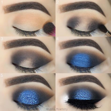 R U B I N A 🇦🇫 on Instagram: “Blue vibes 💙💙 Natural Eye Makeup Step By Step, Make Up Mata, Easy Eye Makeup Tutorial, Make Up Diy, Make Up Kits, Beginners Eye Makeup, Makeup Tutorial Step By Step, Dramatic Eye Makeup, Blending Eyeshadow