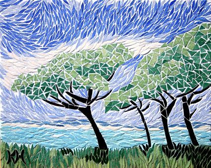 seaside Forest Mosaic, Mosaic Tree Art, Mosaic Landscapes, Mosaic Trees, Artist List, Tree Mosaic, Mosaic Garden Art, Mosaic Birds, Mosaic Stained