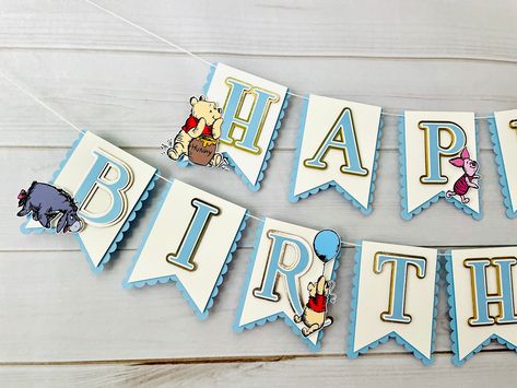 Winnie the Pooh Banner, Pooh Banner, Pooh First Birthday, Baby Shower by CardstockPartyShop on Etsy Winnie The Pooh Banner, Bunting Ideas, Pooh Party, Winnie The Pooh Themes, Pooh Birthday, Winnie The Pooh Birthday, Happy Birthday Name, Cake Banner Topper, Pooh Baby