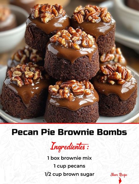 Quick And Delicious Recipes | Pecan Pie Brownie Bombs 🍫🥜🍰 | Facebook Pecan Pie Brownie Bites, Bourbon Brownies, Pecan Pie Bites, Pecan Pie Brownies, Pecan Brownies, Pie Brownies, Dragon Bedding, Cook Recipes, Pecan Pie Recipe