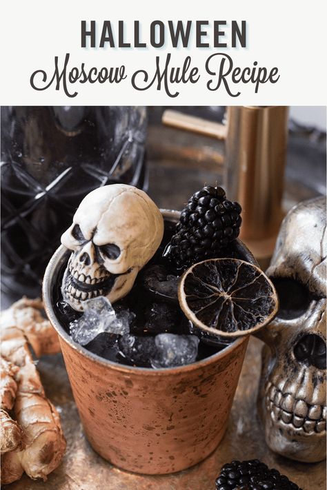 Spooky Moscow Mule, Halloween Mule Cocktail, Halloween Mule, Black Vodka, Spooky Drinks, Jungle Juice Recipe, Drink Night, Adult Birthday Party Games, Yummy Cocktails