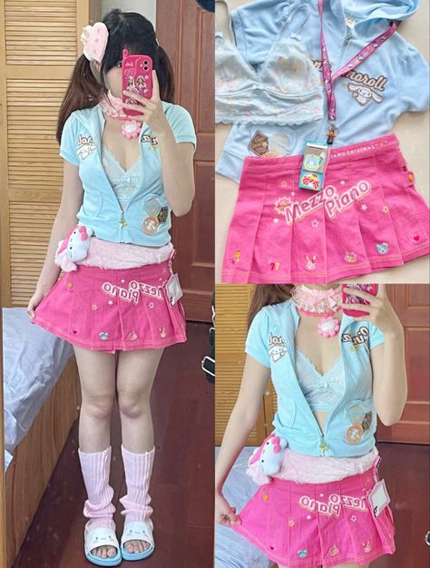 Kawaii Gyaru Outfits, Candy Land Outfit Ideas Women, Blue Cutecore Outfit, Mezzo Piano Outfit, Jojifuku Outfit, J Fashion Harajuku, Kawaii Kei, Soft Outfits, Japanese Fashion Kawaii