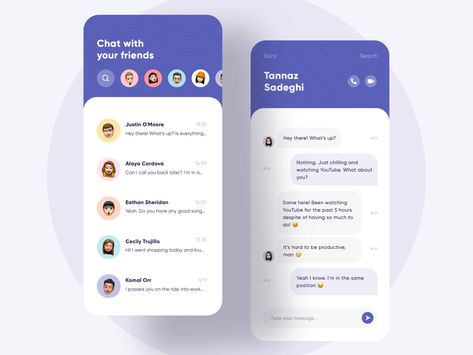 A Messaging App Concept 💬 by Tannaz Sadeghi on Dribbble Mobile Chat App, Mobile Design Inspiration, App Ideas, App Concept, Mobile Interface, Free Website Templates, Design Presentation, Mobile Ui Design, Dark Mode