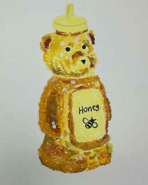 Daily drawing: Honey. This was a fun little challenge 🍯🐝 #oilpastel #honey #dailydrawing #illustration #foodart Honey Drawing Cute, Honey Jar Drawing, Jar Drawing, Aesthetic Honey, Honey Jar, Daily Drawing, Drawing Inspo, Oil Pastel, Drawing Ideas