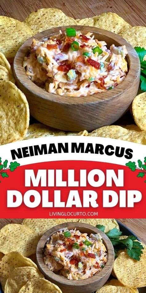 Neiman Marcus Million Dollar Dip only takes 5 minutes and 5 ingredients, but tastes like a million bucks! This take on a famous cheesy southern dip appetizer recipe is extremely easy and will be a delicious hit for any occasion or party. Million Dollar Dip Recipe, Neiman Marcus Dip, Million Dollar Dip, Lake House Food Ideas, Summer Corn Salad, Cheese Tasting, Summer Pasta Salad, Summer Corn, Boat Food