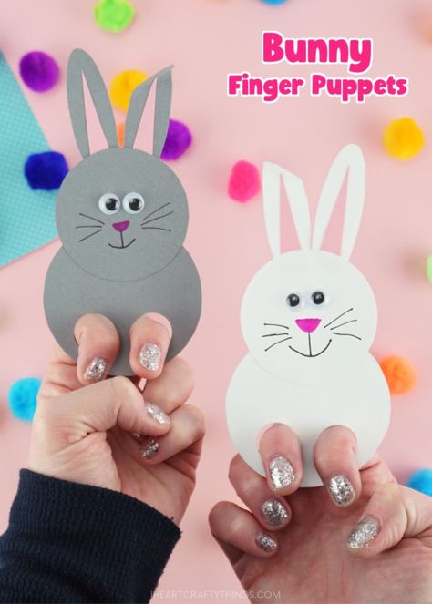 Incredibly Cute Bunny Finger Puppets - I Heart Crafty Things Focus Background, Pop Up Flower Cards, Gray Bunny, Sunflower Crafts, Insect Crafts, Puppet Crafts, Fun Arts And Crafts, Summer Crafts For Kids, Spring Crafts For Kids