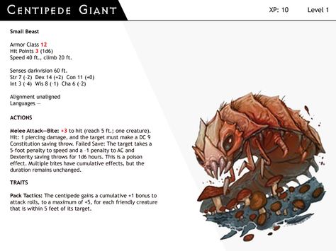 DnD-Next-Monster Cards-Centipede Giant by dizman.deviantart.com on @DeviantArt Dnd Giant, Giant Centipede, Rpg World, Dungeons And Dragons 5e, Dungeons And Dragons Miniatures, D D Monsters, Dnd 5e Homebrew, Dragon Rpg, Monster Cards