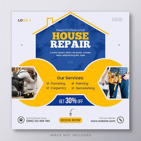 Home repair social media post design and... | Premium Psd #Freepik #psd #poster-template #poster #template #post Building Maintenance, Social Media Post Design, Islamic Calligraphy Painting, Kitchen Crafts, Calligraphy Painting, Social Media Banner, Web Banner, Post Design, Banner Template