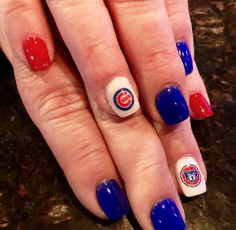 Chicago Cubs Nail Decals by AMnails on Etsy Chicago Cubs Nails, Cubs Nails, Chicago Ideas, Baseball Nails, Sports Nails, Nail Salon And Spa, Best Nail Salon, Nail Style, Henderson Nv