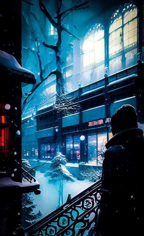 Winter Cyberpunk, Winter In City, Neon Noir, Winter City, Cyberpunk City, Cyberpunk, Modern Art, Neon, Quick Saves