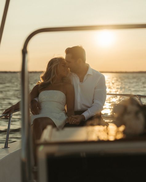 Sail away with me honey, I put my heart in your hand 🤍 A+J’s engagement boat session was nothing short of magical. The golden hour sunset was as bright and warm as their love for each other and they were so fun! This may be the 3rd time you are seeing these two, but prob won’t be the last. Their engagement was the session of dreams! . . . Beautiful job by @makeupbyclaude on the bride to be!! #njengagementphotographer #njengagement #engagementphotographer #authenticlovemag #dirtybootsandmess... Fishing Boat Engagement Photos, Engagement Pictures On A Boat, Engagement Photos Boat, Boat Engagement Photos, Sunset Engagement Photos, Golden Hour Sunset, The Golden Hour, Engagement Inspo, Engagement Pics