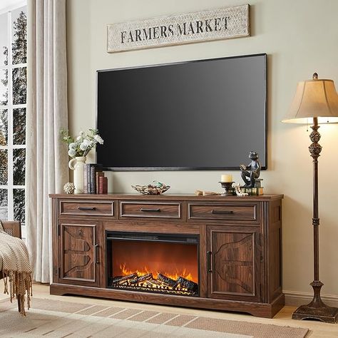 Amazon.com: JXQTLINGMU Farmhouse Fireplace TV Stand for Up to 80 Inch TV, Entertainment Center with 30" Electric Fireplace for 65 75 Inch TV, 70" TV Stand with Storage Cabinet Drawer for Living Room (Brown) Farmhouse Fireplace Tv, Farmhouse Style Tv Stand, 80 Inch Tv, Tv 70, 75 Inch Tv, Tv Entertainment Center, Modern Electric Fireplace, Living Room Brown, Tv Entertainment Centers