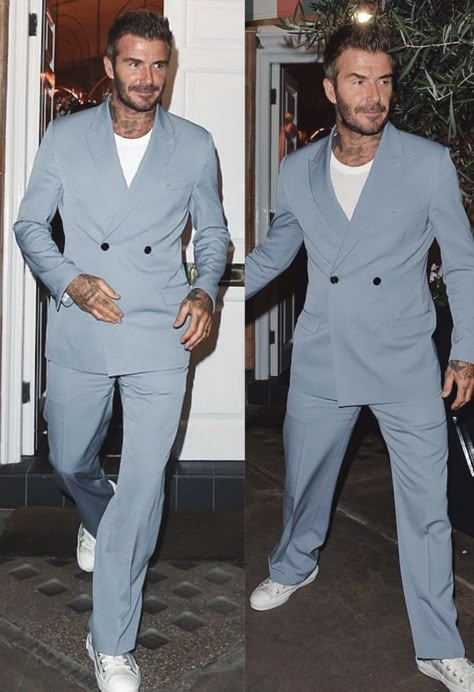 Luxury Sleek Suits For Semi-formal Events, Luxury Sleek Semi-formal Suits, Mens Gala Attire For Men, David Beckham Formal Outfit, Luxury Semi-formal Men's Pantsuit, Justin Bieber Suit Style, Cool Suits For Men, Dinner Outfit Men, Grey Suit Men