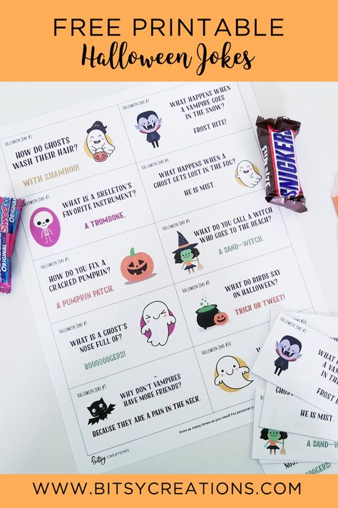 Halloween Jokes For Kids Free Printable, Halloween Treats For Kids Goody Bags, Halloween Goodie Bags For Kids School, Halloween Goodie Bag Ideas, Halloween Jokes For Kids, Boo Bags, Funny Halloween Jokes, Lds General Conference Quotes, Halloween Quiz