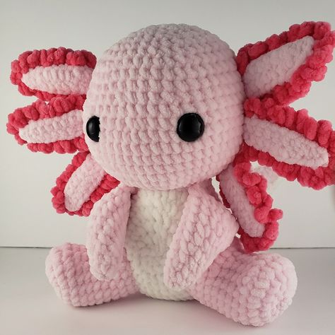 Yarn Stuffed Animals Diy, Free Stuffed Animals Pattern, Crochet Cute Stuffed Animals, How To Crochet Axolotl, Crochet Plush Animals Free Patterns, Cute Chunky Yarn Crochet, Crochet Amigurumi Axolotl, Crocheted Axolotl Pattern Free, Cute Crochet Plushie Pattern