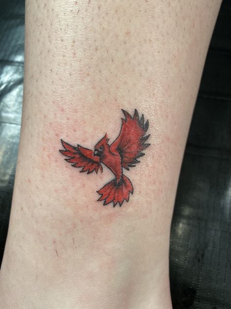 Small tattoo above ankle $50 Flying Cardinal Tattoo, Continuous Line Tattoos, Cardinal Flying, Flying Cardinal, Red Cardinal Tattoos, Small Cardinal Tattoo, Small Dope Tattoos, Baby Memorial Tattoos, Tattoo Memorial