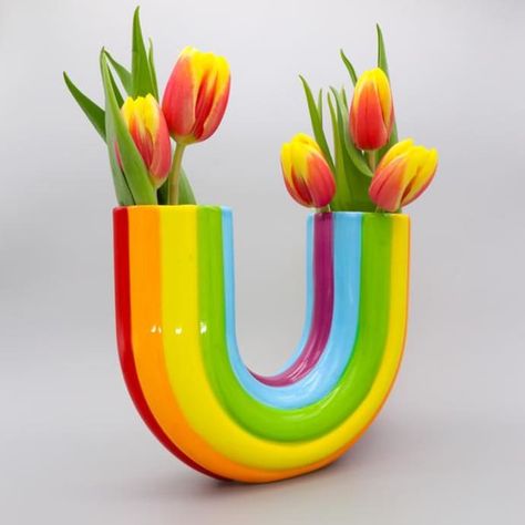 Rainbow Vase, Letterbox Flowers, Rainbow House, Vase Transparent, Rainbow Bright, Rainbow Gift, Rainbow Decorations, Flower Holder, Unique Vases