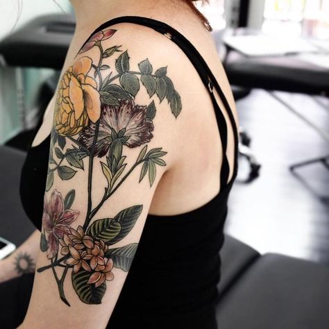 muted colour, floral tattoo Carnation Flower Tattoo, Carnation Tattoo, Half Sleeve Tattoos Drawings, Tattoos For Women Half Sleeve, Marvel Tattoos, Cat Tattoos, Inspiration Tattoos, Floral Tattoo Sleeve, Tiny Tattoo