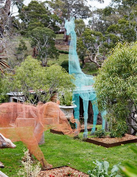 David and Yuge Bromley and Family - The Design Files | Australia's most popular design blog. Wire Elephant, Elephant And Giraffe, Sitting Room Decor, Bottle Trees, Interior Wall Paint, Garden Wedding Inspiration, Outdoor Sculpture, Courtyard Garden, The Design Files