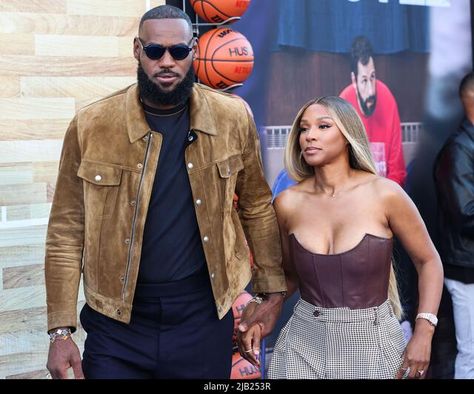 WESTWOOD, LOS ANGELES, CALIFORNIA, USA - JUNE 01: American professional basketball player LeBron James and wife/American interior designer Savannah James arrive at the Los Angeles Premiere Of Netflix's 'Hustle' held at the Regency Village Theatre on June 1, 2022 in Westwood, Los Angeles, California, United States. (Photo by Xavier Collin/Image Press Agency) Stock Photo Lebron James And Wife, Savannah James, Lebron James Family, Westwood Los Angeles, Joe Budden, Espy Awards, American Interior, Wife And Kids, Basketball Player