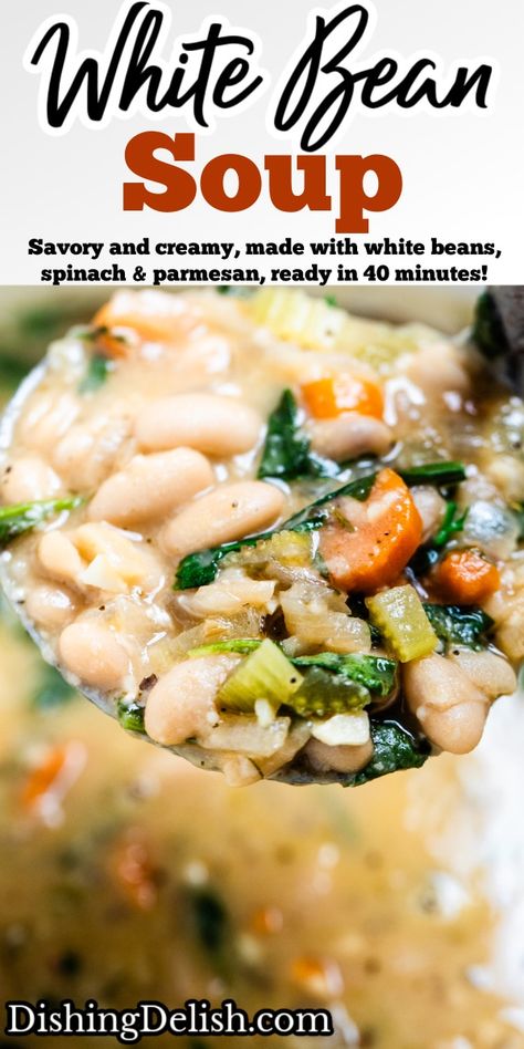 White Bean And Spinach Soup Recipe, White Bean And Spinach Soup, White Beans Spinach, Tuscan White Bean Soup, Zucchini Soup Recipes, Tuscan White Bean, Beans Soup, Spinach Parmesan, Spinach Soup Recipe