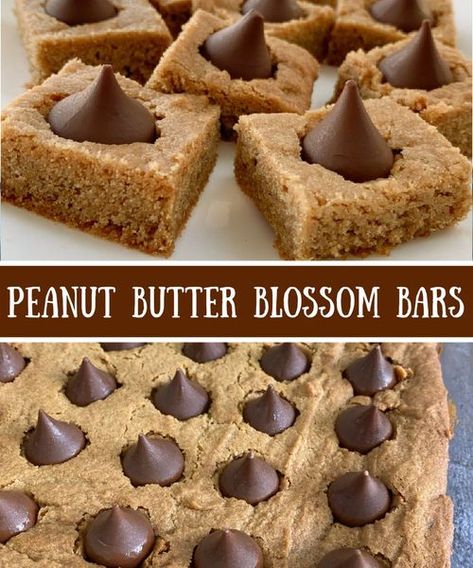 Peanut Butter Blossom Cookie Bars, Peanut Butter Sheet Pan Cookies, Christmas Dessert Peanut Butter, Peanut Butter Pan Cookies, Peanut Butter Blossoms Bars, Peanut Butter Bar Cookies Recipes, Peanut Butter Blossom Bars Recipe, Peanut Blossom Bars, Peanut Butter Cookie Bars Recipes