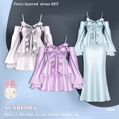 [SUNBERRY]Fairy layered dress SET 23.66(Early access) | Patreon Sims 4 Cc Flower Clothes, Sims 4 Cc Flowy Dress, Sims 4 Cc Angel Clothes, Sims 4 Jellyfish, Sims Y2k Clothes, Female Clothes Sims 4, Kokomi Redesign, Alien Mermaid, Mods Ts4