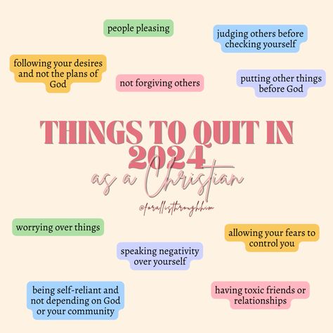 10 things to quit in 2024 as a Christian! Share below what you are quitting this year ⬇️ #christian #christiangirl #christianpost #christianlife #christianliving #womanofgod #jesusgirl #newyear Being A Better Christian, Goals For 2024 List Christian, Lukewarm Christian, Future Husband Prayer, Christian Tips, Spiritual Notes, How To Pray Effectively, Christian Growth, Bible Things