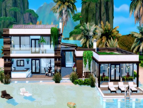 Sims 4 Beach House, The Sims 4 Lots, Die Sims 4, Sims 4 House Building, Rumah Minecraft, Sims 4 House Design, Casas The Sims 4, Best Sims, Modern Beach House