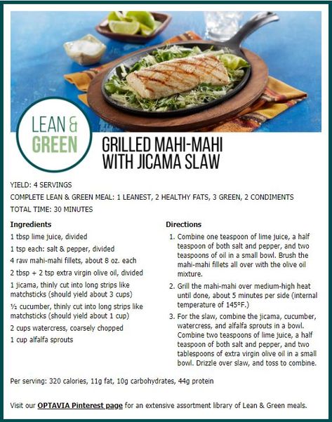 Optavia Mahi Mahi Recipe, Fueling Hacks, Optavia Meals, Grilled Mahi Mahi, Jicama Slaw, Seafood Meals, Lean Protein Meals, Optavia Recipes, Lean And Green