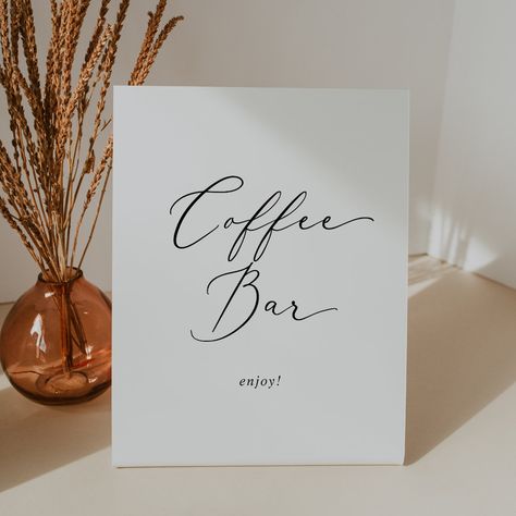 Coffee Station Wedding, Wedding Coffee Table, Whimsical Wedding Reception, Coffee Bar Wedding Sign, White Wedding Sign, Summer Calligraphy, Wedding Sign Modern, Romantic Coffee, Coffee Bar Wedding