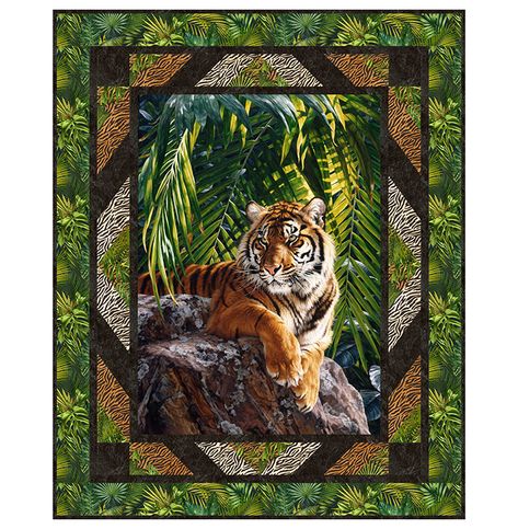 Jungle Queen, Northcott Fabrics, Quilting Notions, Cat Quilt, Wildlife Artists, Tropical Foliage, Panel Quilts, Card Patterns, Queen Quilt