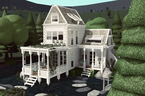 Aesthetic Bloxburg Exterior, Blockburg House, Summer Lake House, Bloxburg Cottage, Bloxburg Homes, Bloxburg Beach House, Cottage House Exterior, Winter House Exterior, Bloxburg Building